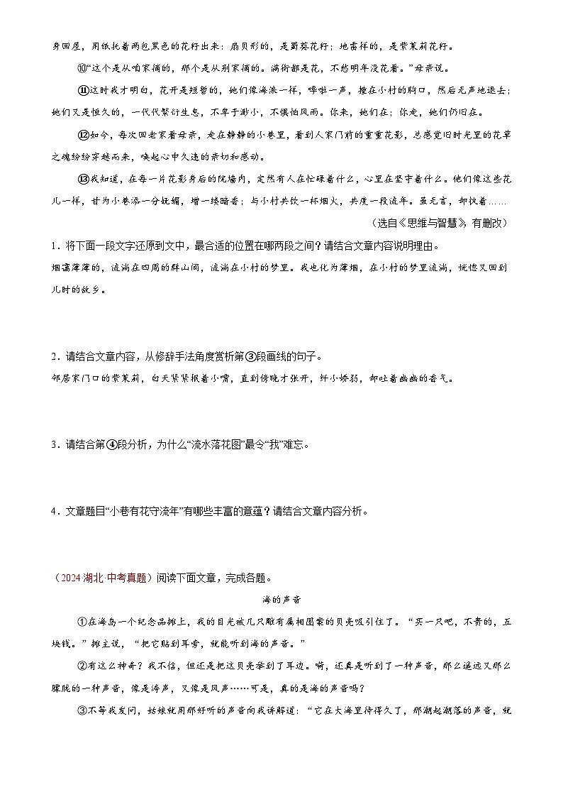 2024年中考语文真题分类汇编专题09 散文阅读（第02期）（原卷版）第2页