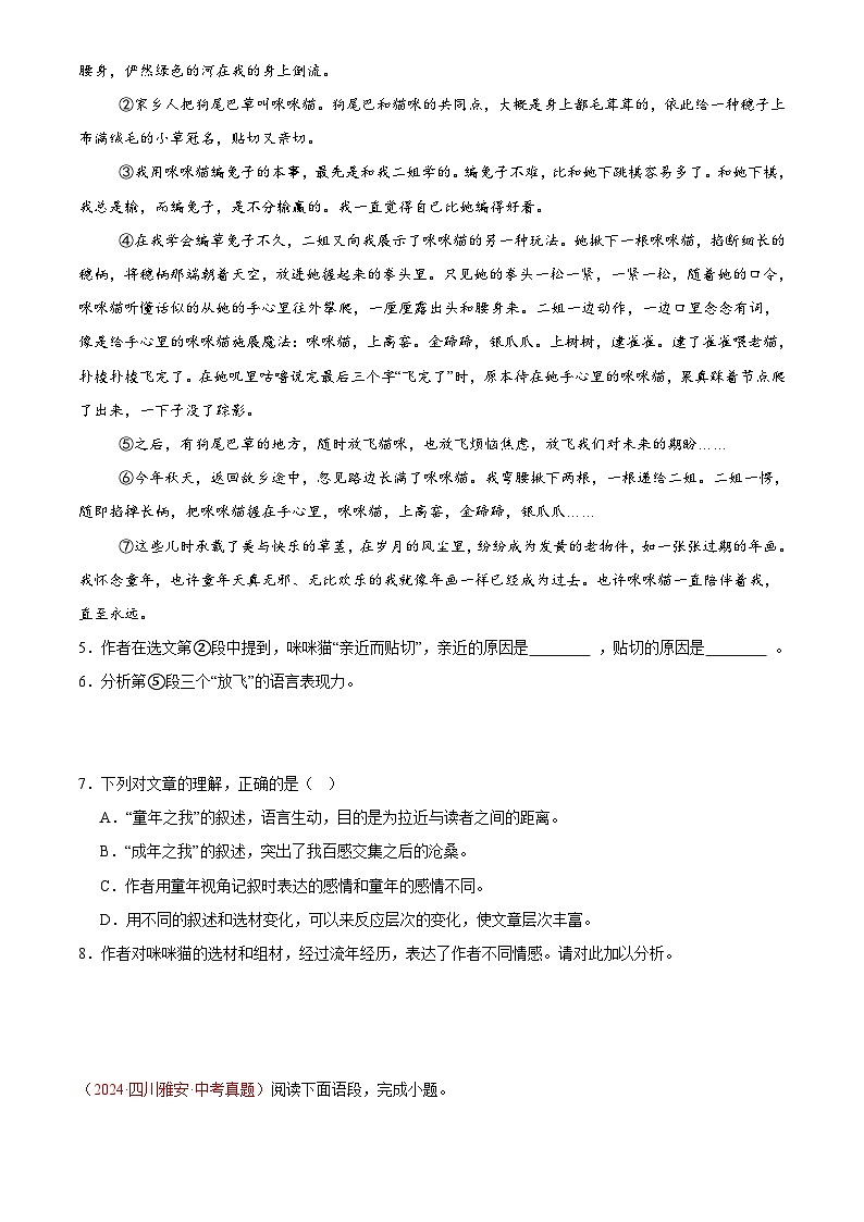 2024年中考语文真题分类汇编专题15  散文、小说阅读（第03期）（原卷版）第3页