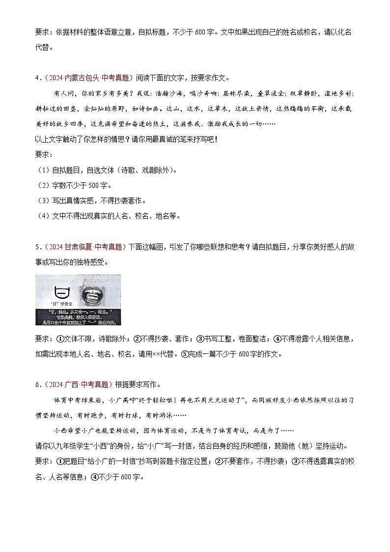 2024年中考语文真题分类汇编专题15 材料作文、话题作文（第02期）（原卷版）第2页