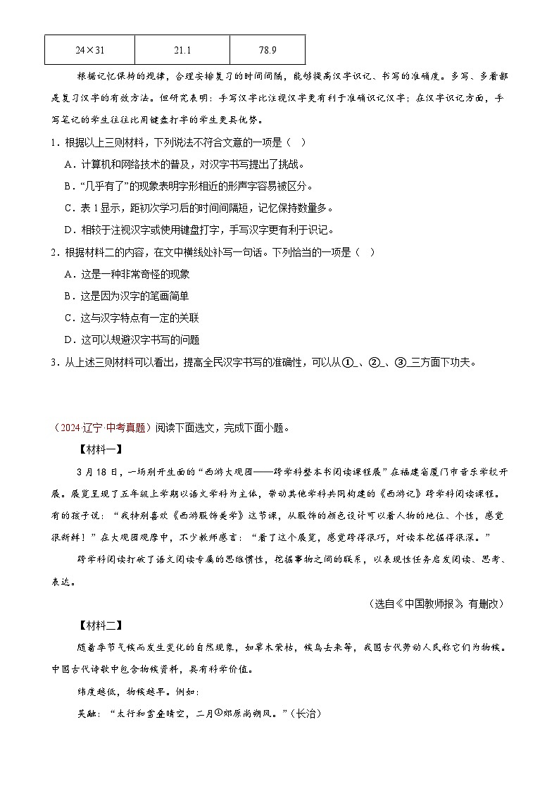 2024年中考语文真题分类汇编专题17  非连续性文本阅读（第03期）（原卷版）第2页