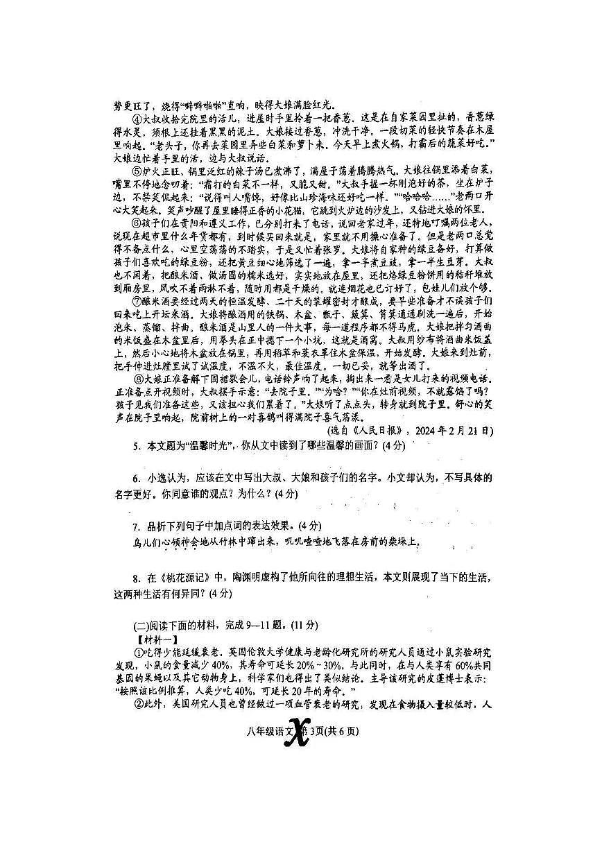 2025年南阳市内乡县八下期中语文试卷及答案第3页