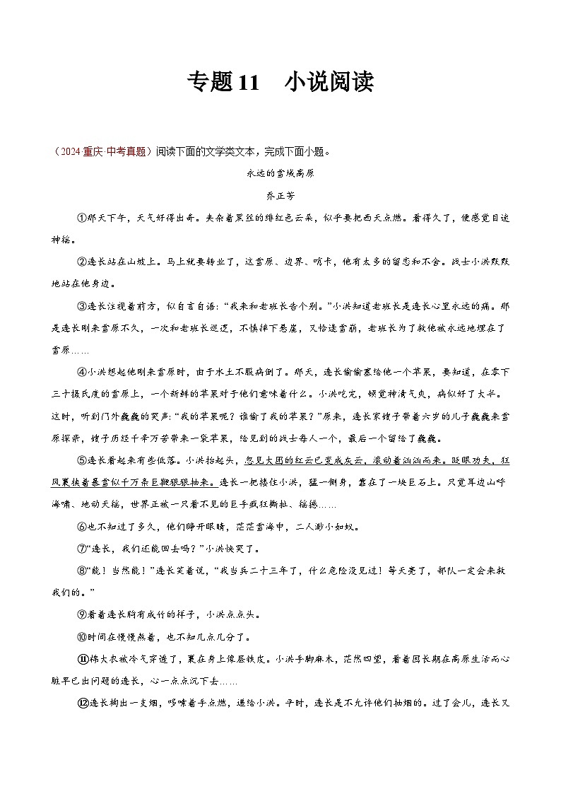 专题11  小说阅读（第01期）-2024年中考语文真题分类汇编（全国通用）（解析版）第1页