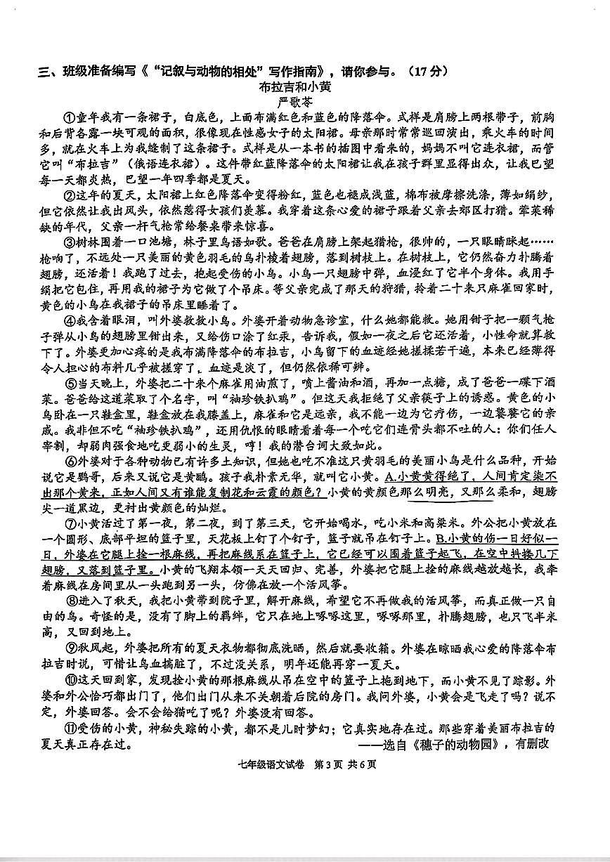 浙江省宁波市宁海县2024-2025学年七年级上学期期末考试语文试题及答案第3页