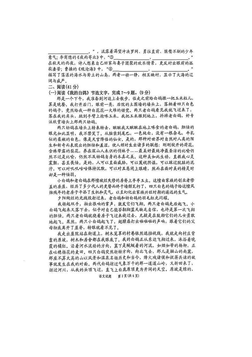 2024-2025年广西河池市宜州区秋季七年级语文期末考试第2页