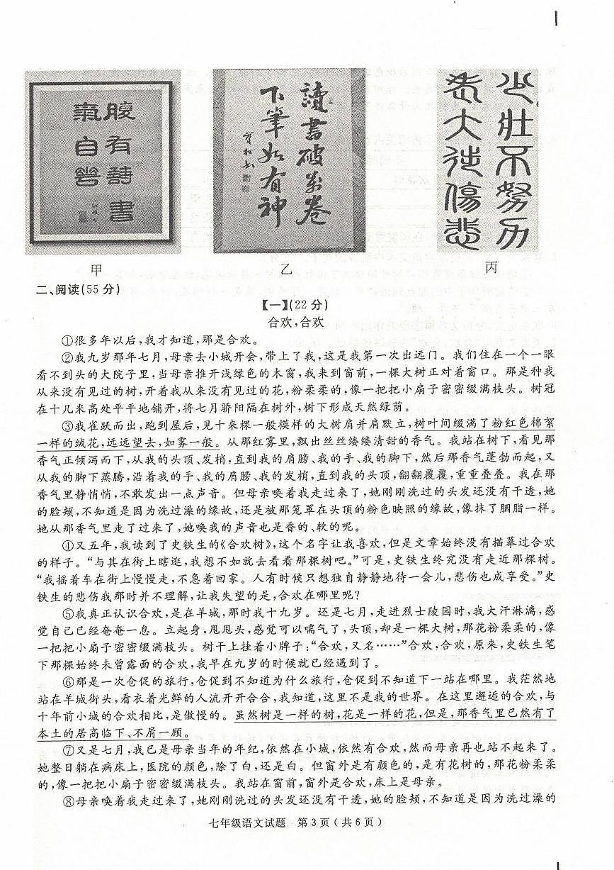 庐江县2024-2025学年七年级上学期期末语文试题第3页