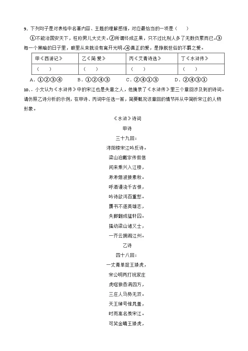 辽宁省沈阳市浑南区2024-2025学年九年级下学期语文开学测试试题第3页