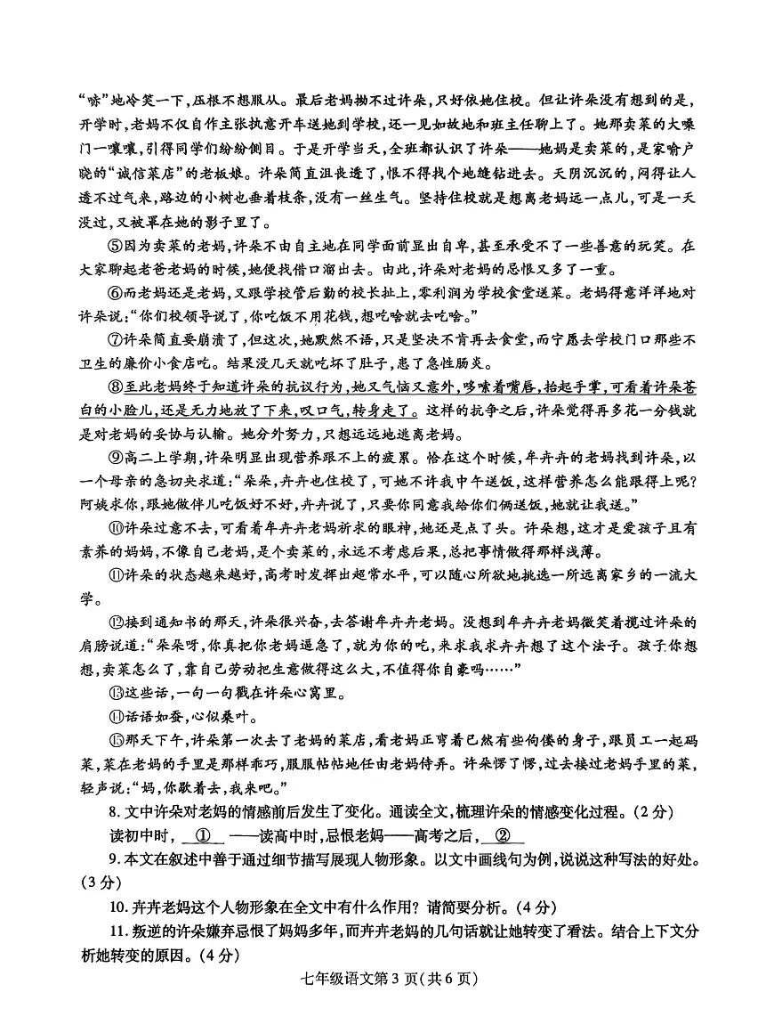 河南省鲁山县2024-2025学年七年级下学期期中考试语文试题第3页