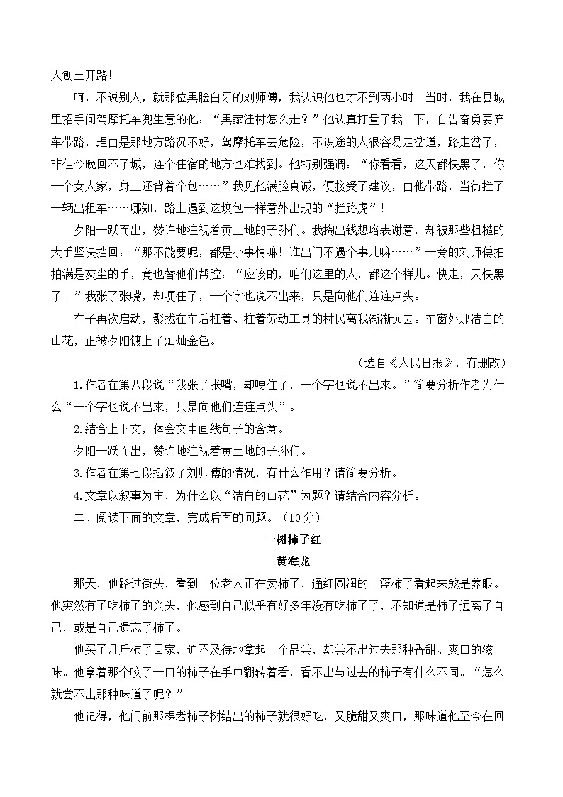 2025年中考语文二轮复习：记叙文阅读 专题测试卷（含答案解析）第2页