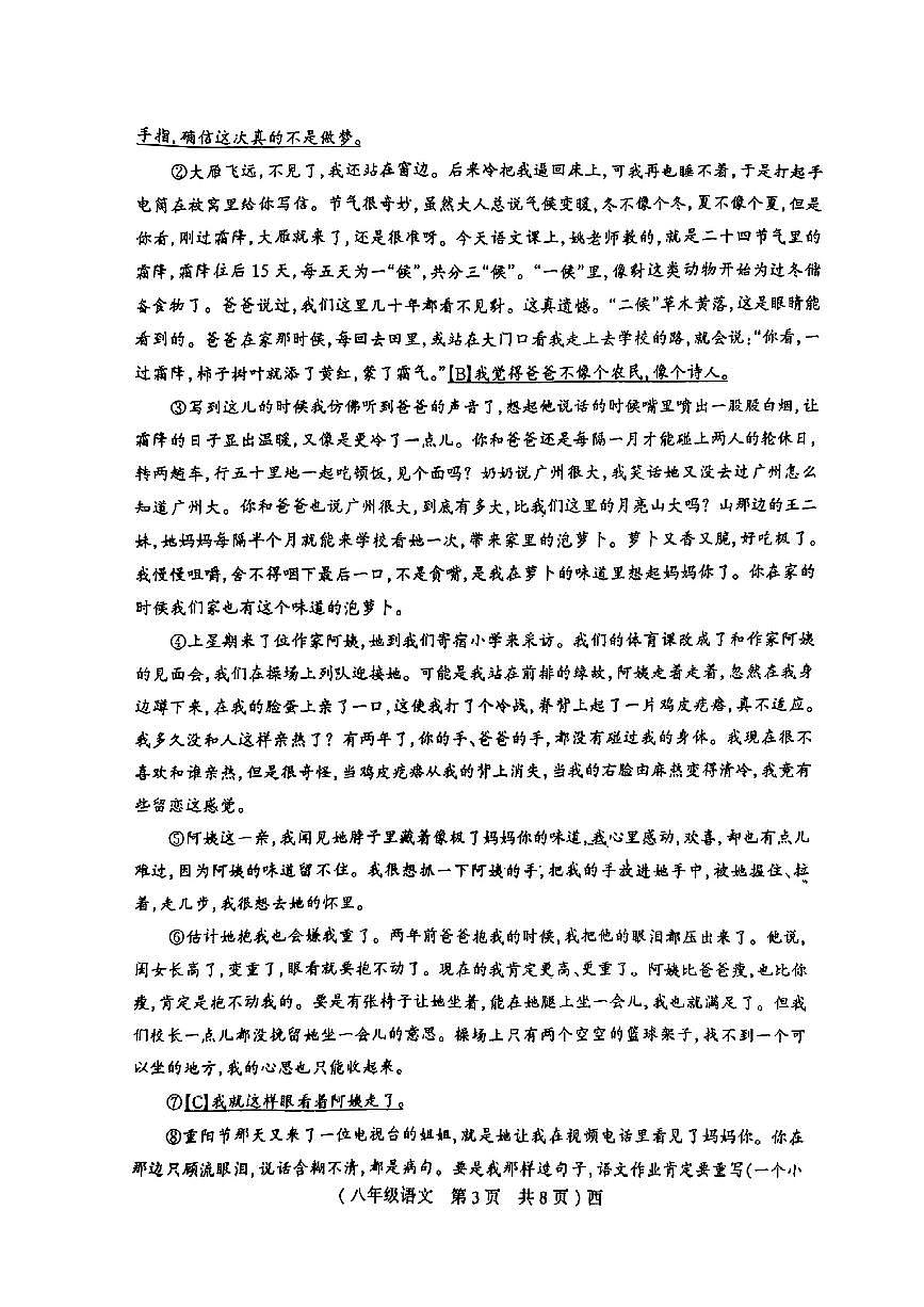 河南省驻马店市西平县2024—2025学年度第二学期期中素质八年级语文试卷第3页