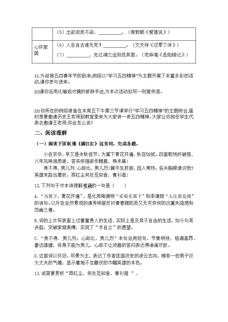 2024-2025学年部编版语文九年级下册期中复习练习题（含答案）第3页