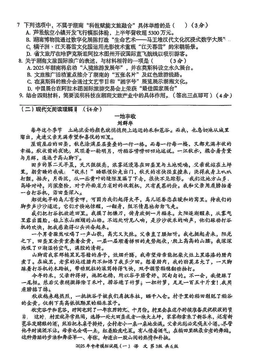 2025年湖南省娄底市新化县中考一模考试语文试题第3页