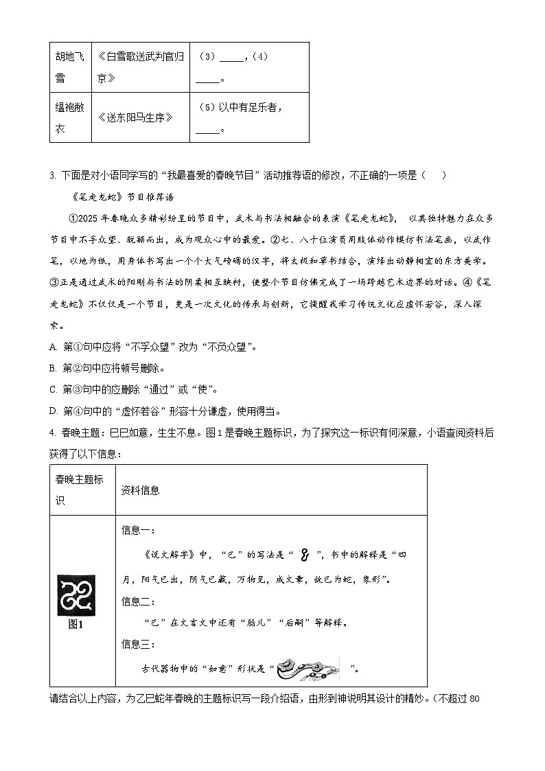 2025年湖南省隆回县中考一模语文试题（原卷版）第2页