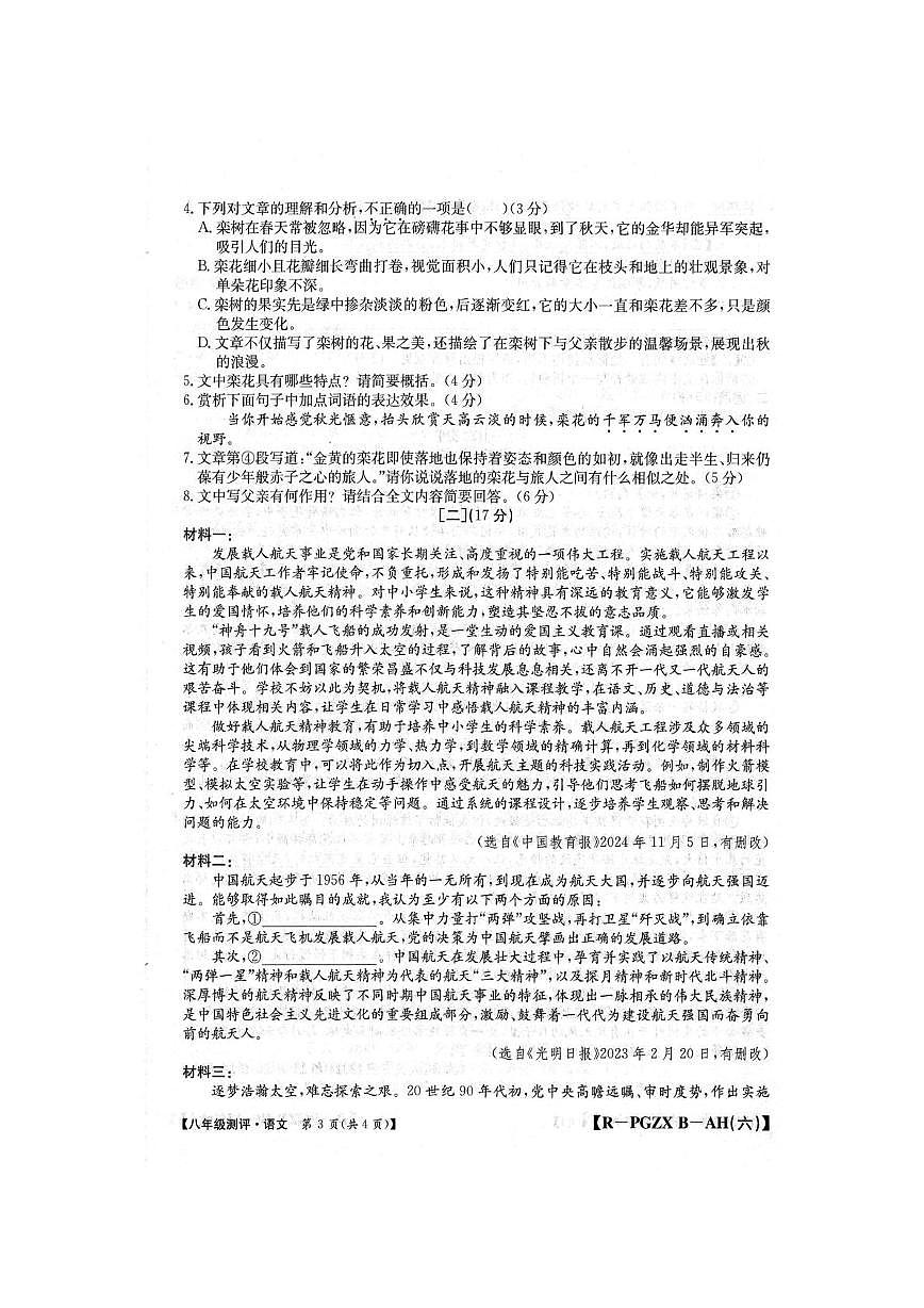 安徽省阜阳市颍上县九校联考2024-2025学年八年级下学期4月期中语文试题（pdf版含答案）第3页