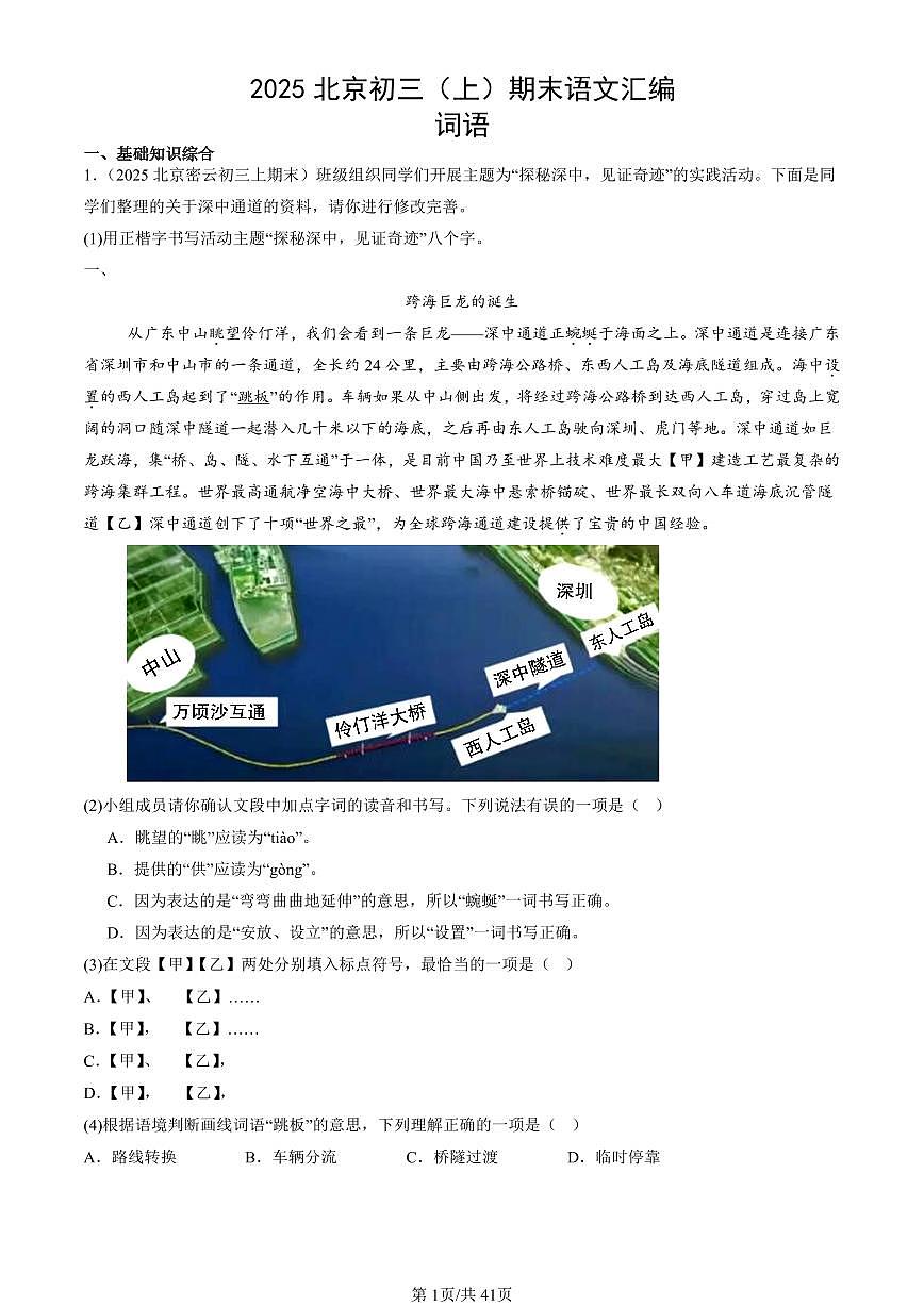 2025北京初三（上）期末真题语文汇编：词语第1页