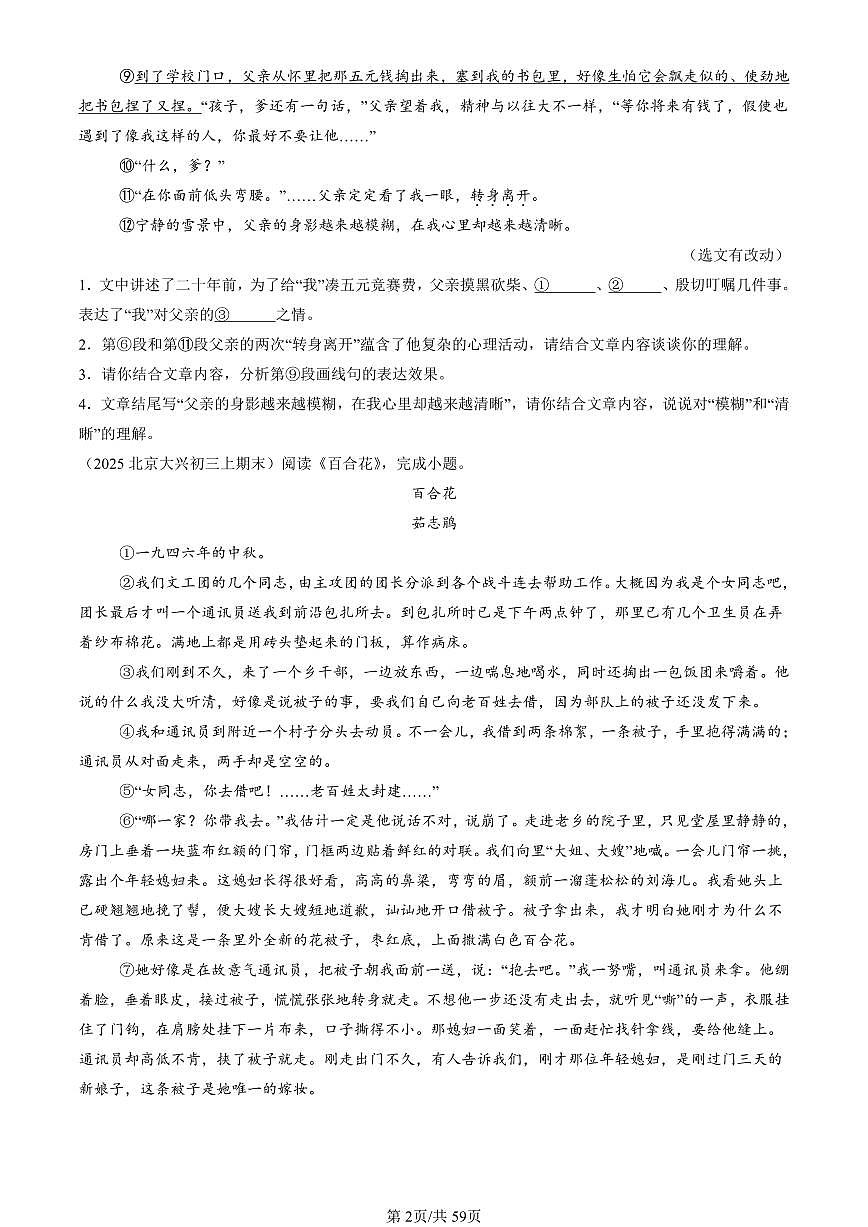 2025北京初三（上）期末真题语文汇编：现代文阅读2第2页