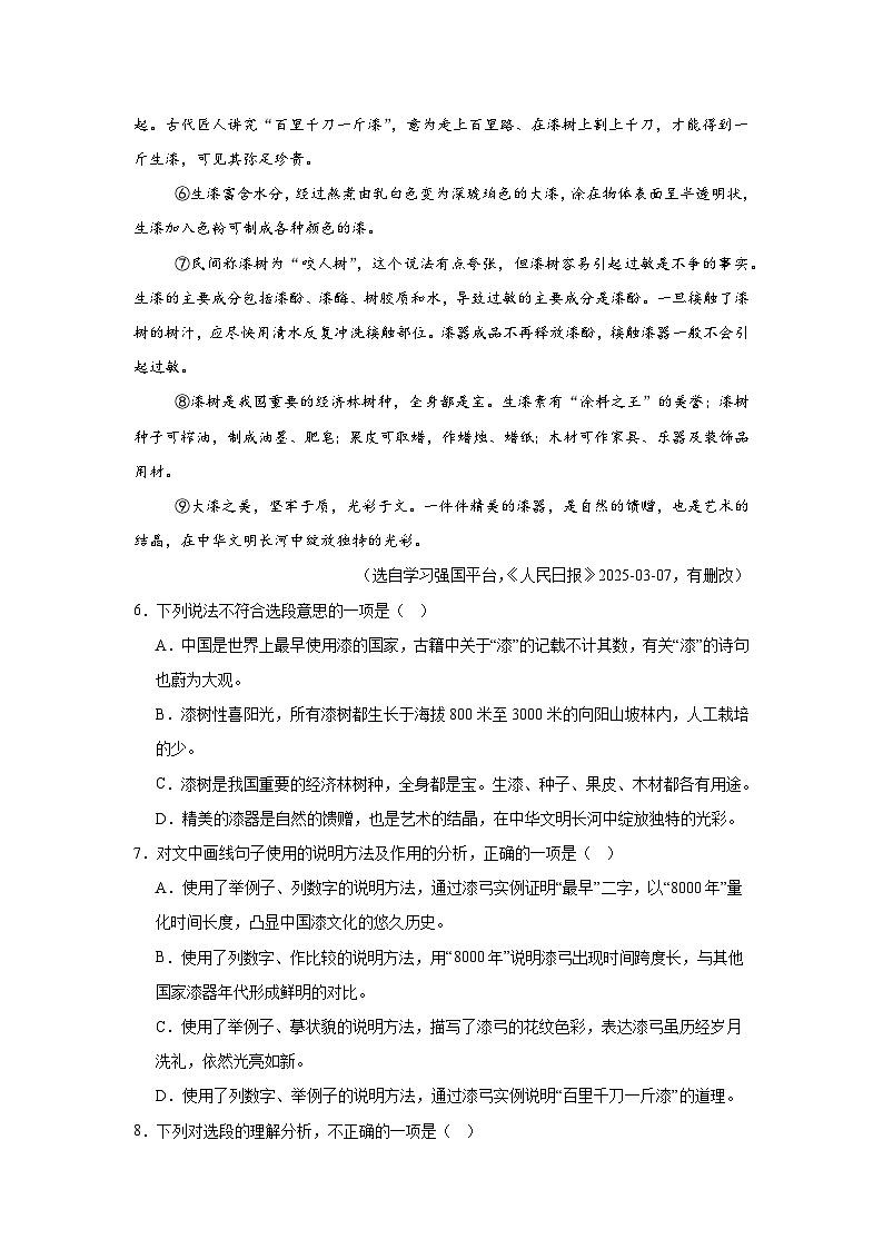 天津市河西区2024-2025学年八年级下学期期中语文试题（含答案）第3页