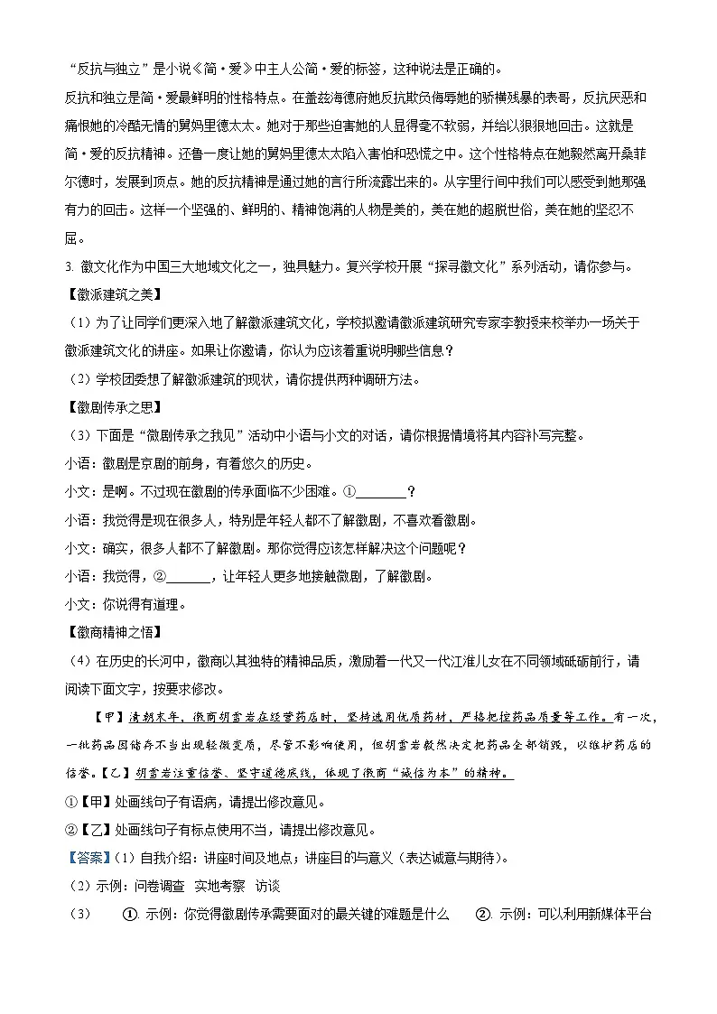 2025年安徽省太和县中考一模语文试题（解析版）第3页