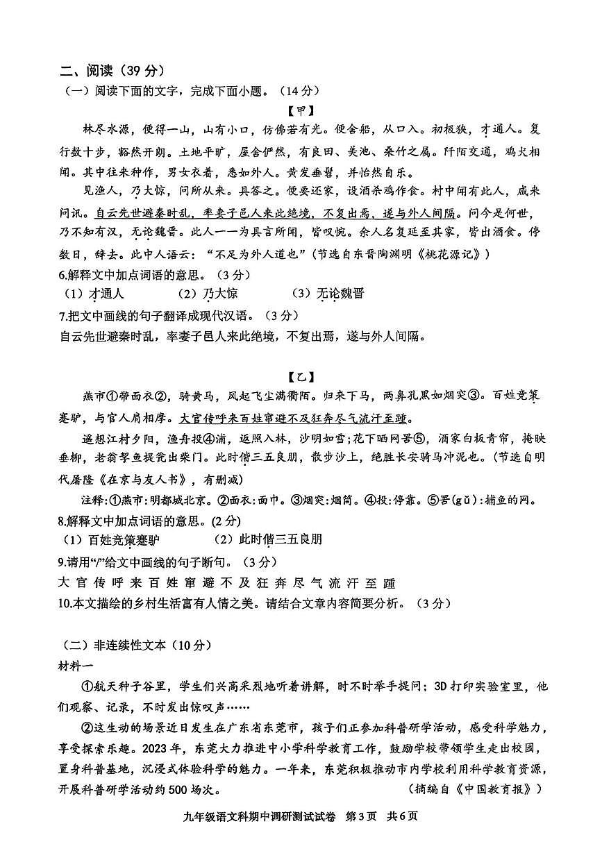 广东省湛江市徐闻县2024-2025学年九年级下学期期中考试语文试题第3页