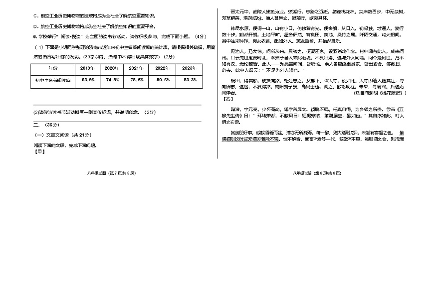 山东省济南市商河县2024-2025学年八年级下学期期中考试语文试卷第2页