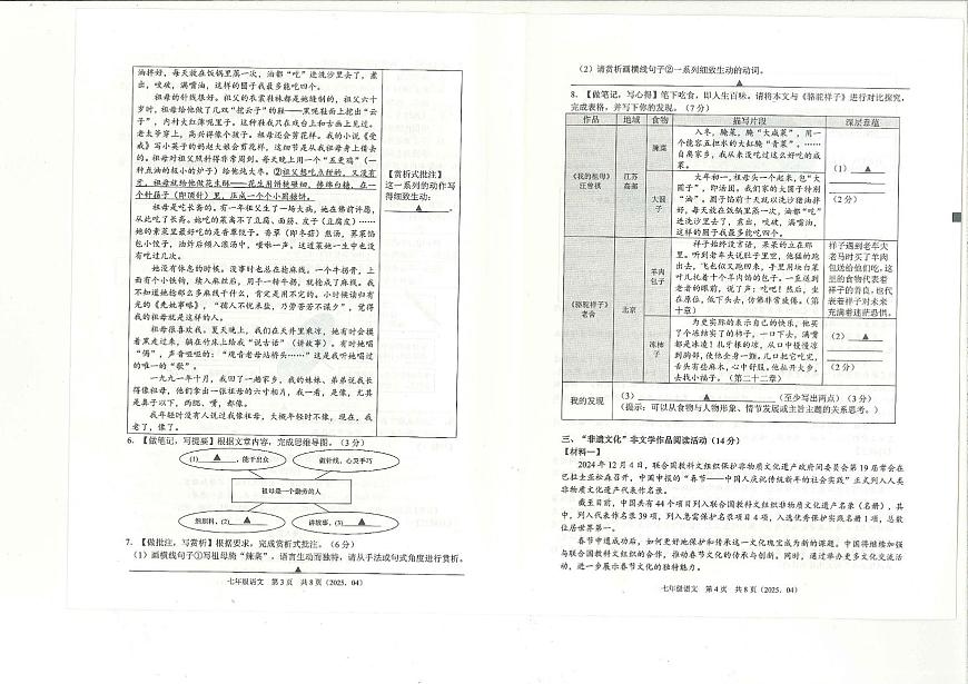 浙江省杭州市余杭区2024-2025学年七年级下学期4月期中语文试题第2页