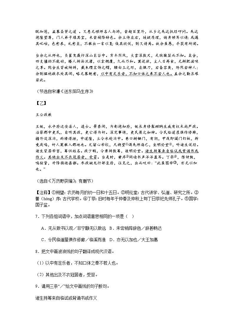 2025年广东省湛江市中考一模语文试题（含答案）第3页