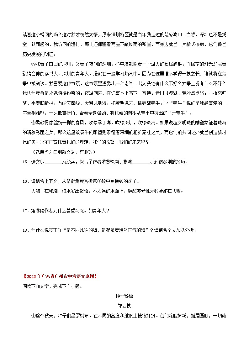 备战2025年中考语文真题分类汇编（广东专用）专题07文学类文本阅读（学生版）第2页