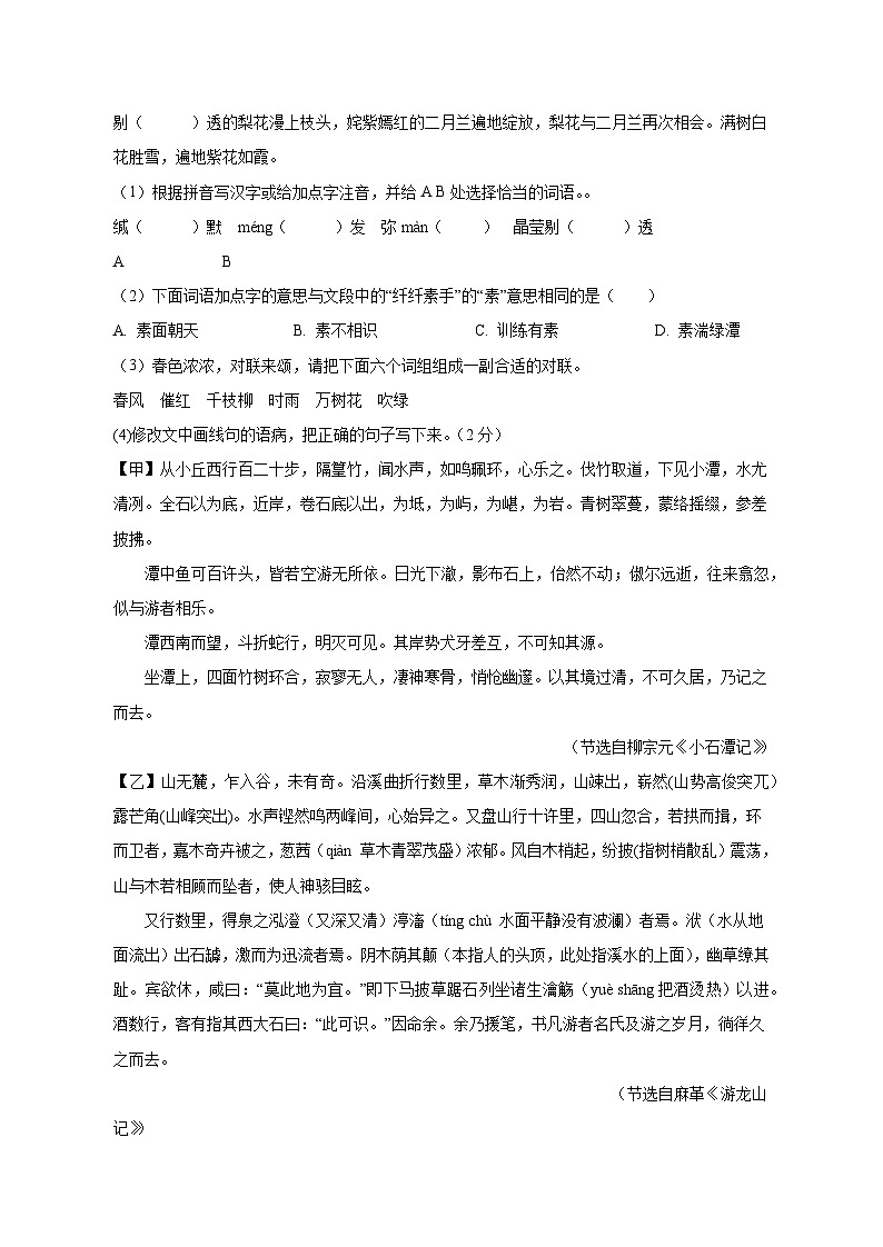 江苏省徐州市沛县沛县2024-2025学年八年级下学期4月期中语文检测试题（附答案）第2页