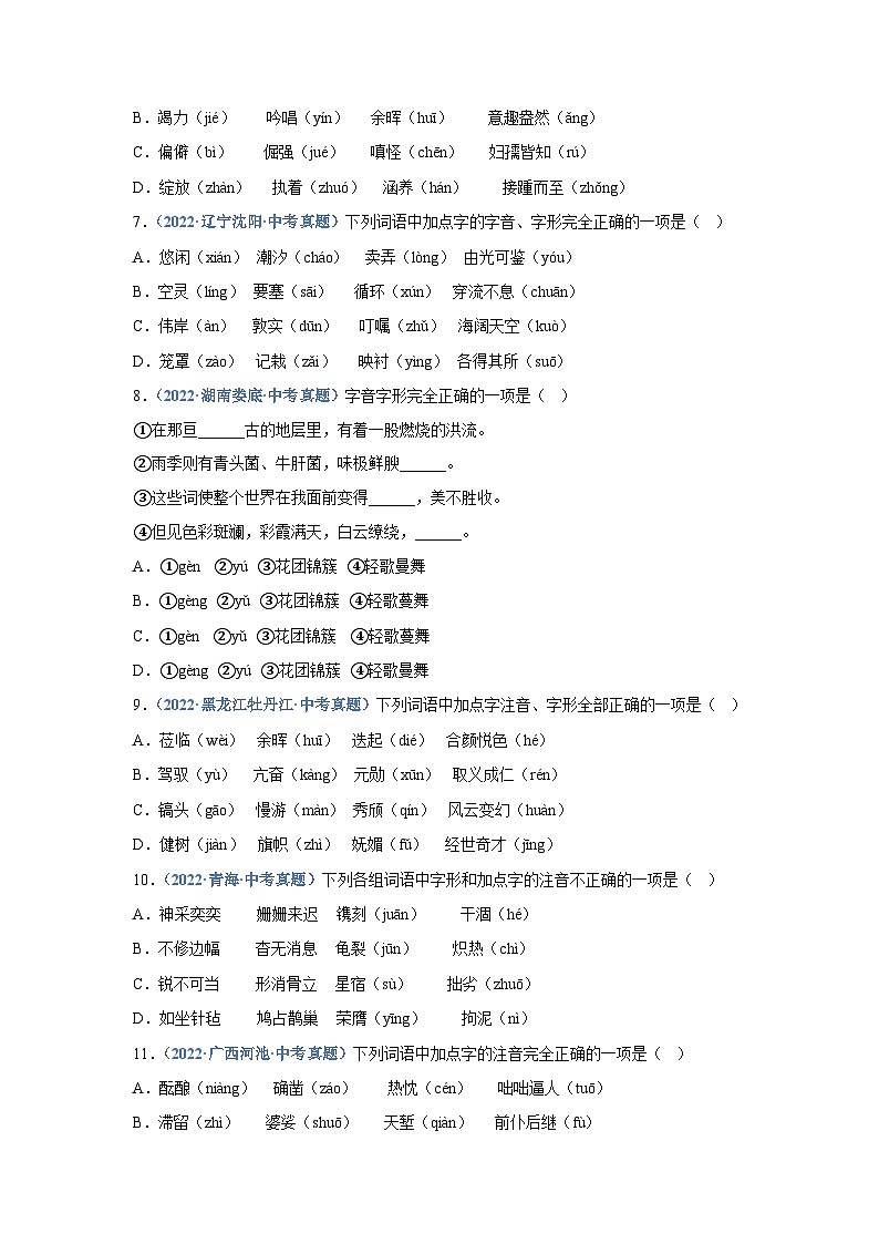 中考语文必刷真题精选 专题01：字音（学生版）第2页