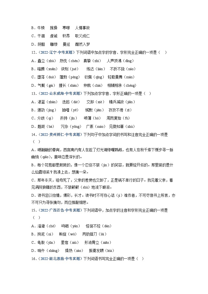中考语文必刷真题精选 专题02：字形（学生版）第3页