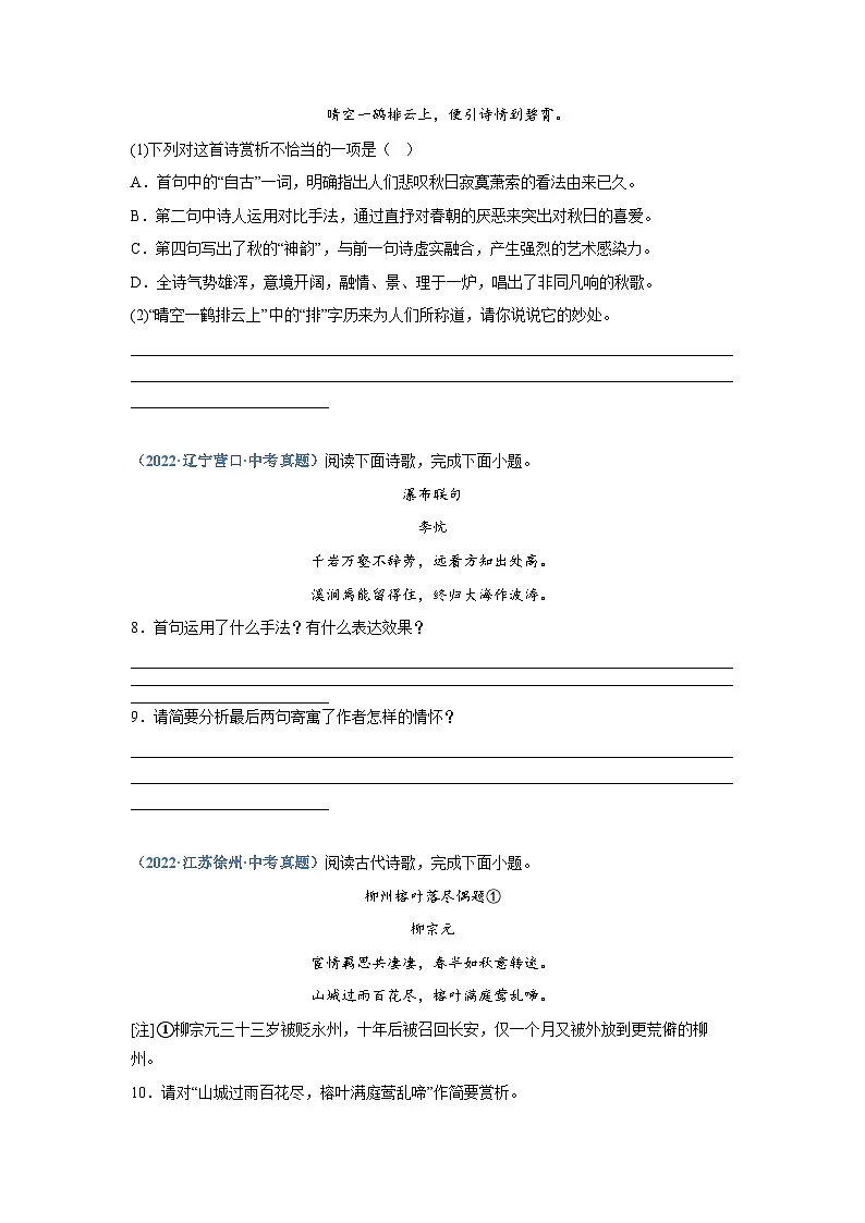 中考语文必刷真题精选 专题09：诗歌鉴赏（二）（学生版）第3页
