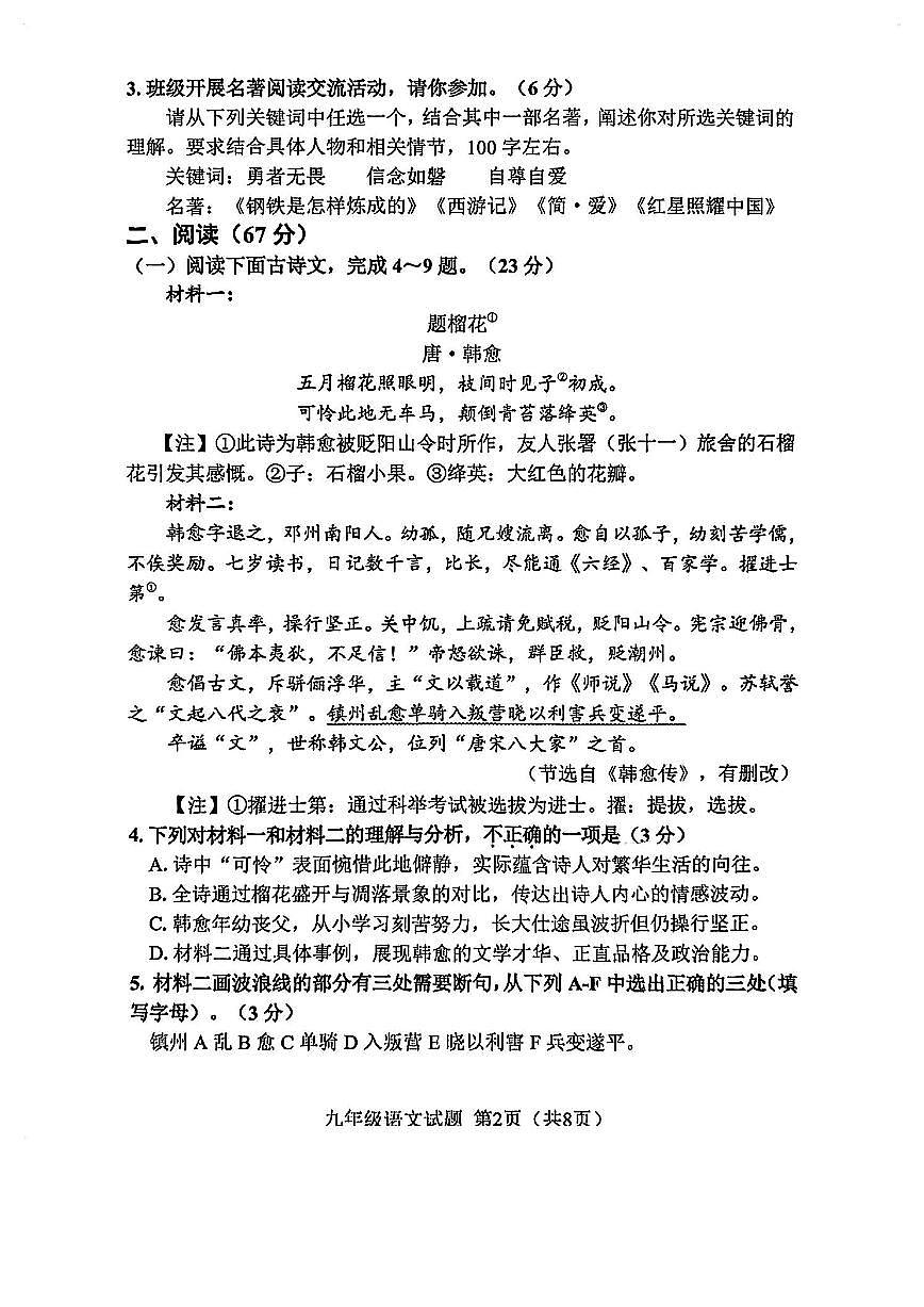 2025年福建省南平市中考二模语文试题第2页