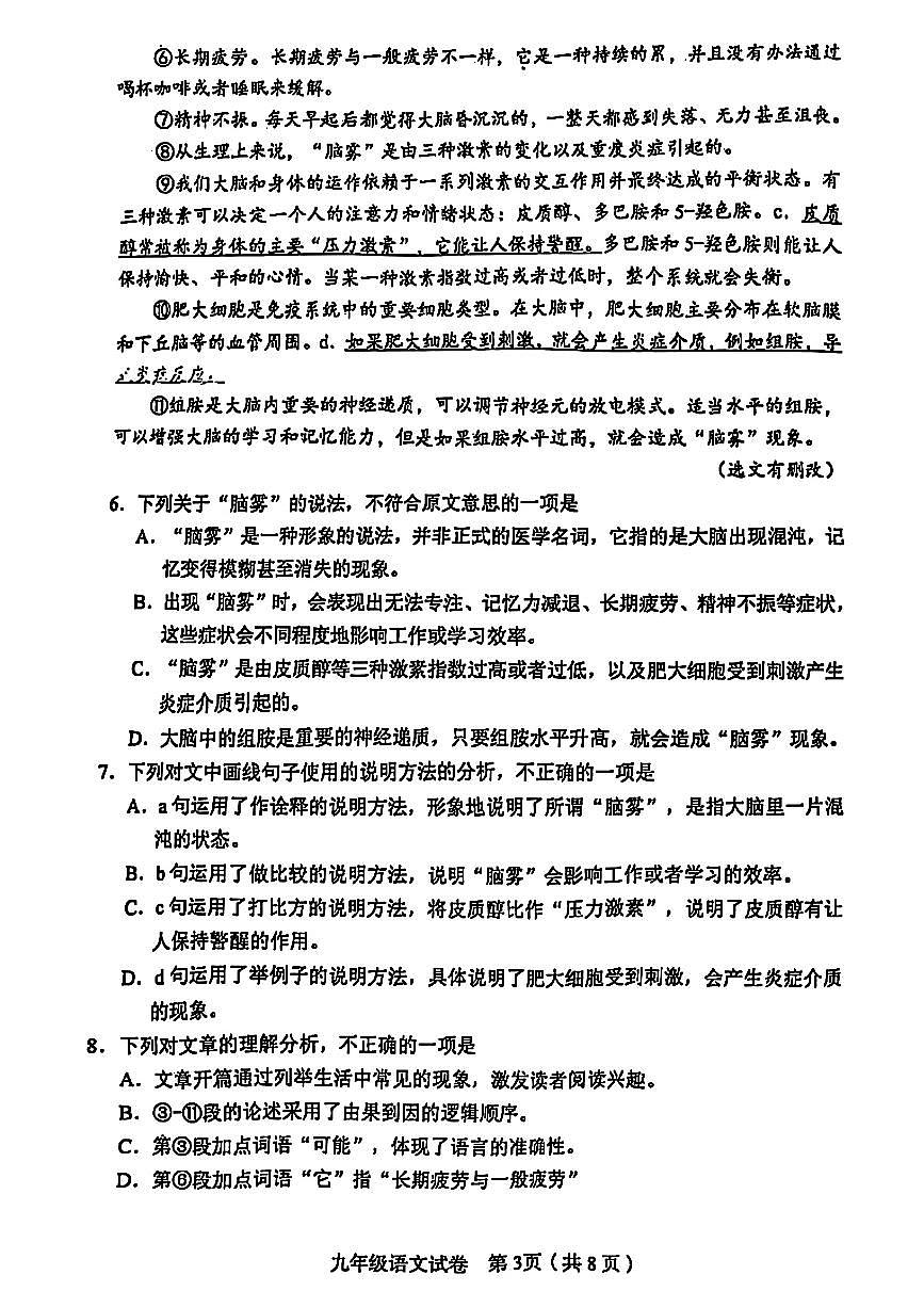 2025年天津和平区九年级语文二模试卷(1)（图片版，含答案）第3页