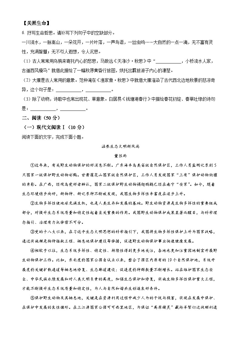 湖南省娄底市涟源市2024-2025学年九年级下学期期中语文试题（含答案）第3页