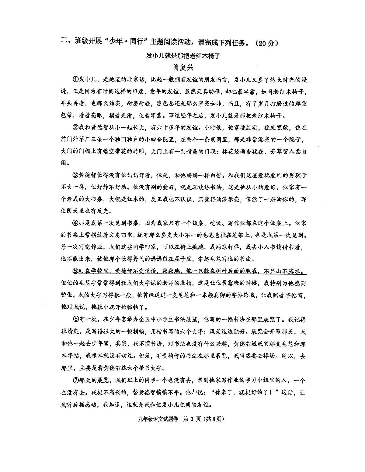 2024 学年第二学期九年级教学质量检测(语文)第3页