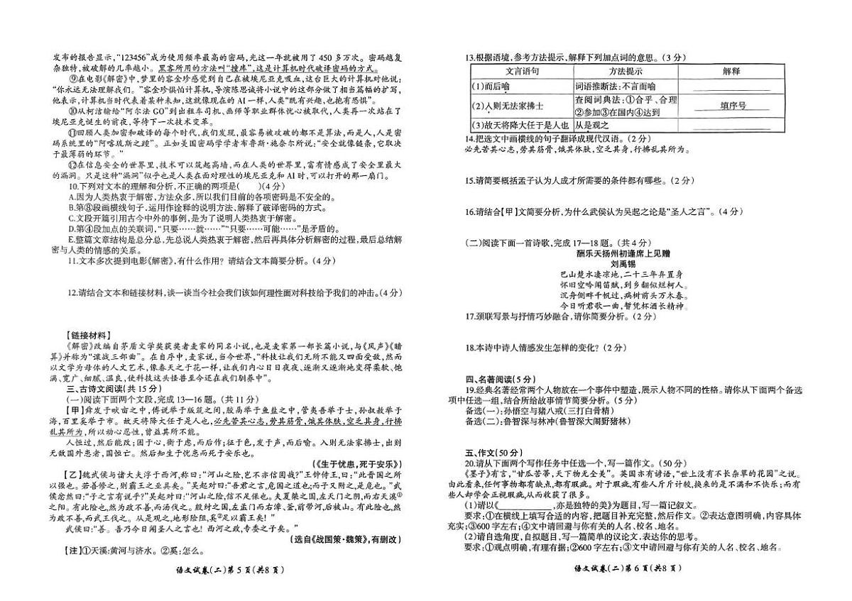 2025年河南省鲁山县部分中学中考模拟联考语文试卷（中考模拟）第3页