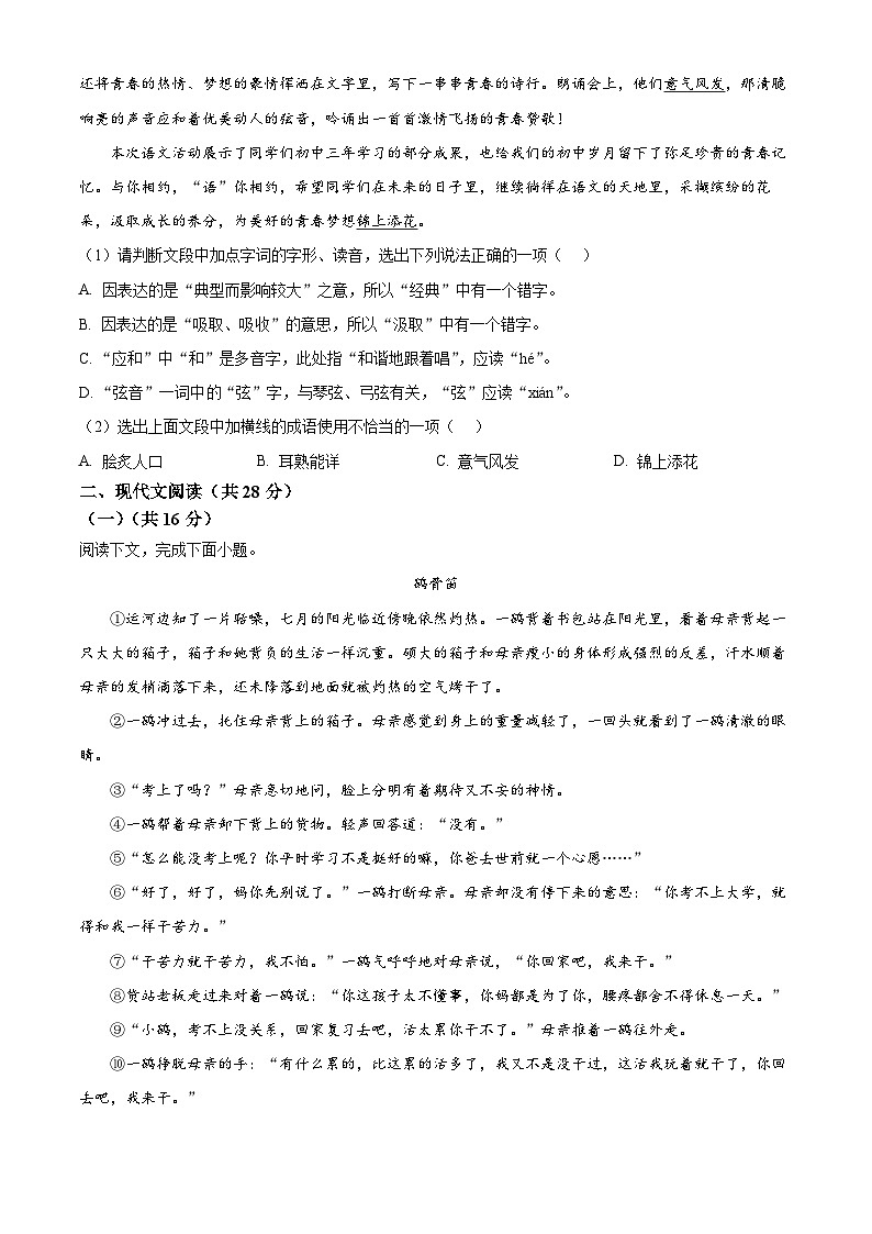 2025年河南省周口市商水县多校联考中考一模语文试题（原卷版+解析版）（中考模拟）第3页