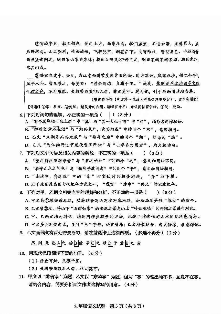 2025年山东省济南市槐荫区中考二模语文试题及其答案第3页