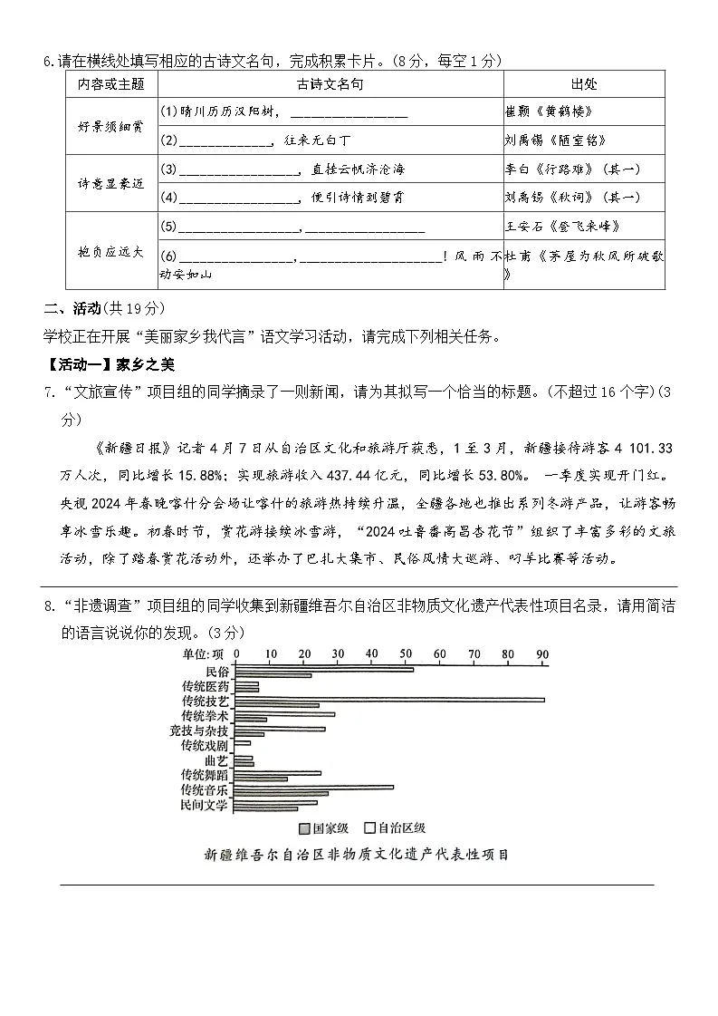 2025年新疆维克孜勒苏柯尔克孜自治州第一中学中考模拟预测语文试题（中考模拟）第2页