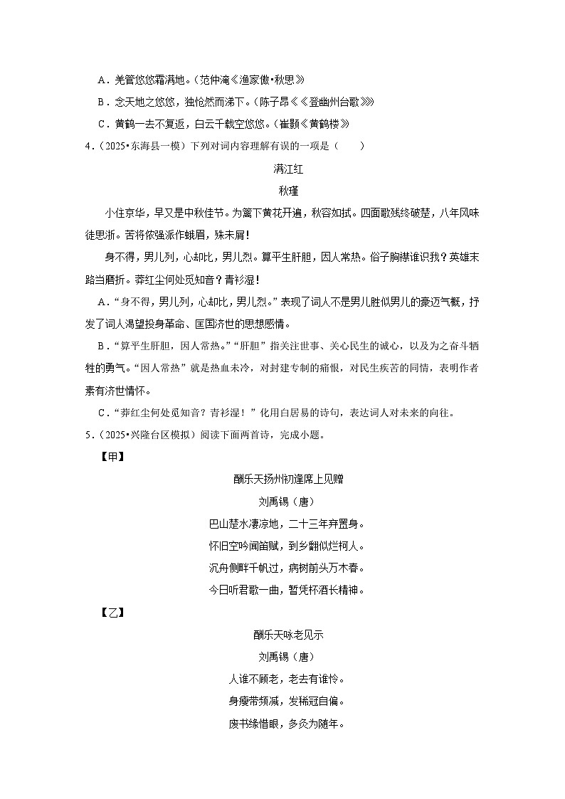 2025年语文中考考前必刷题：古诗词鉴赏（全国版）（原卷版）第3页