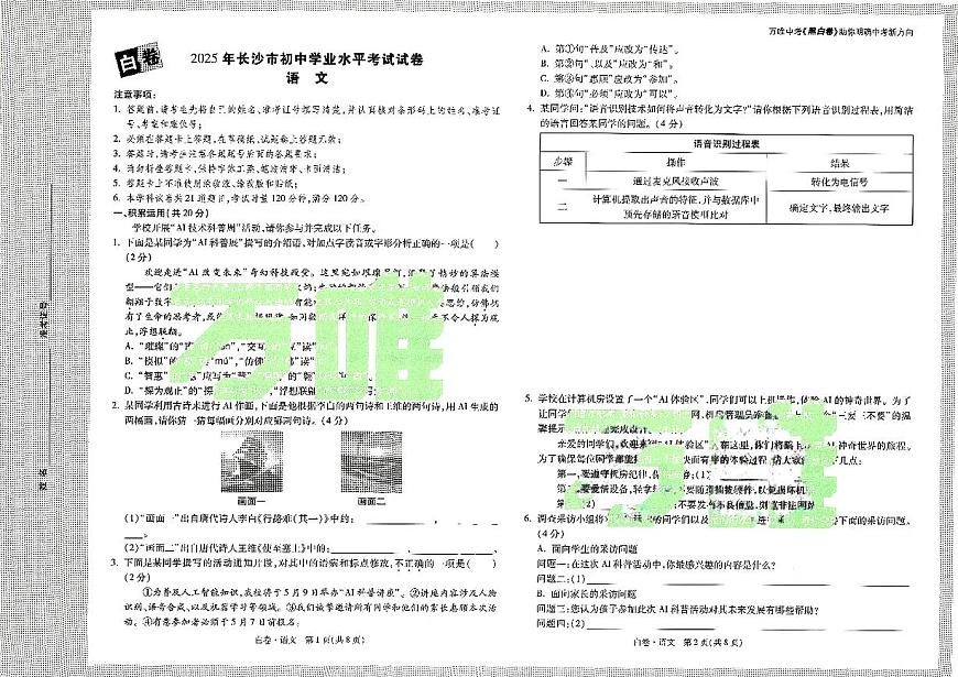 黑白卷（语文）第1页