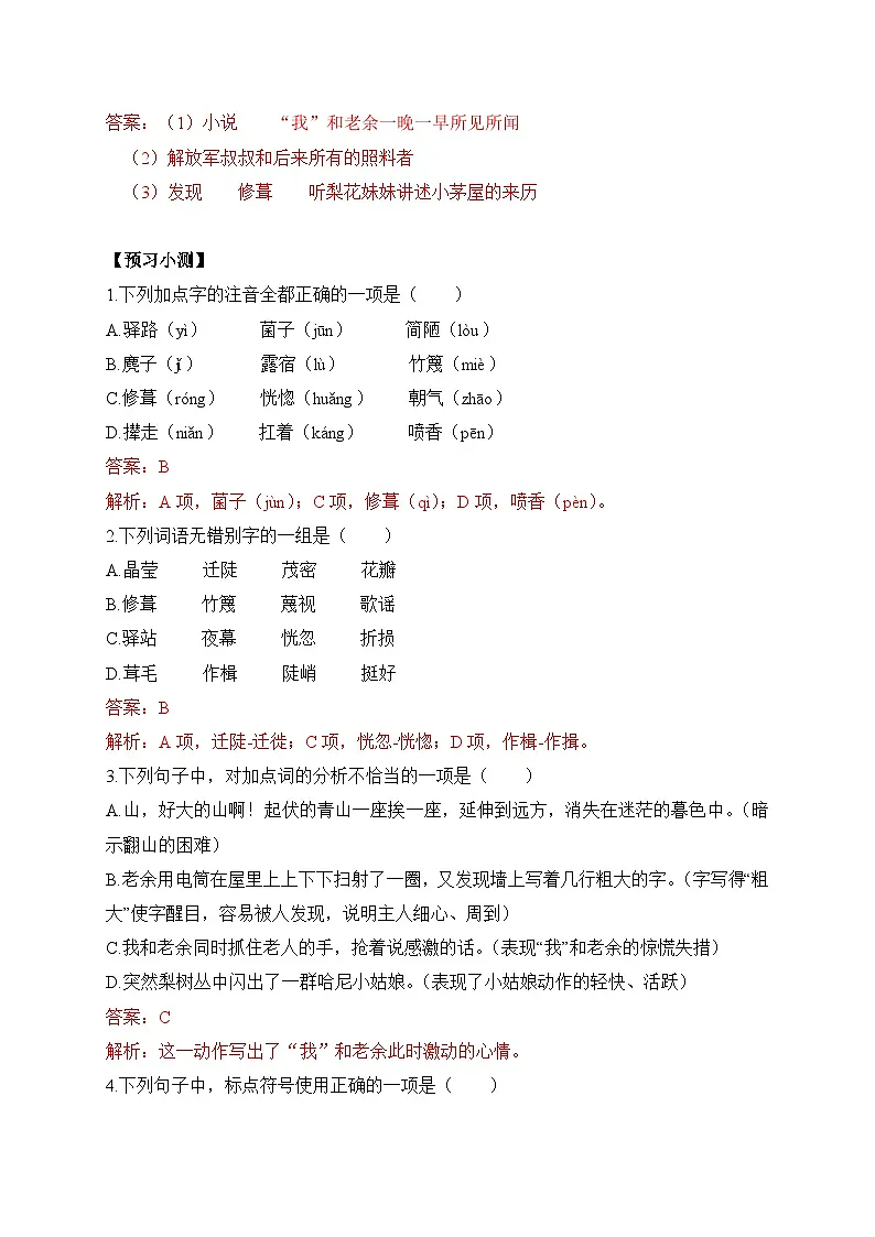 2024-2025学年部编版语文七年级下册 14 驿路梨花 学案4第2页