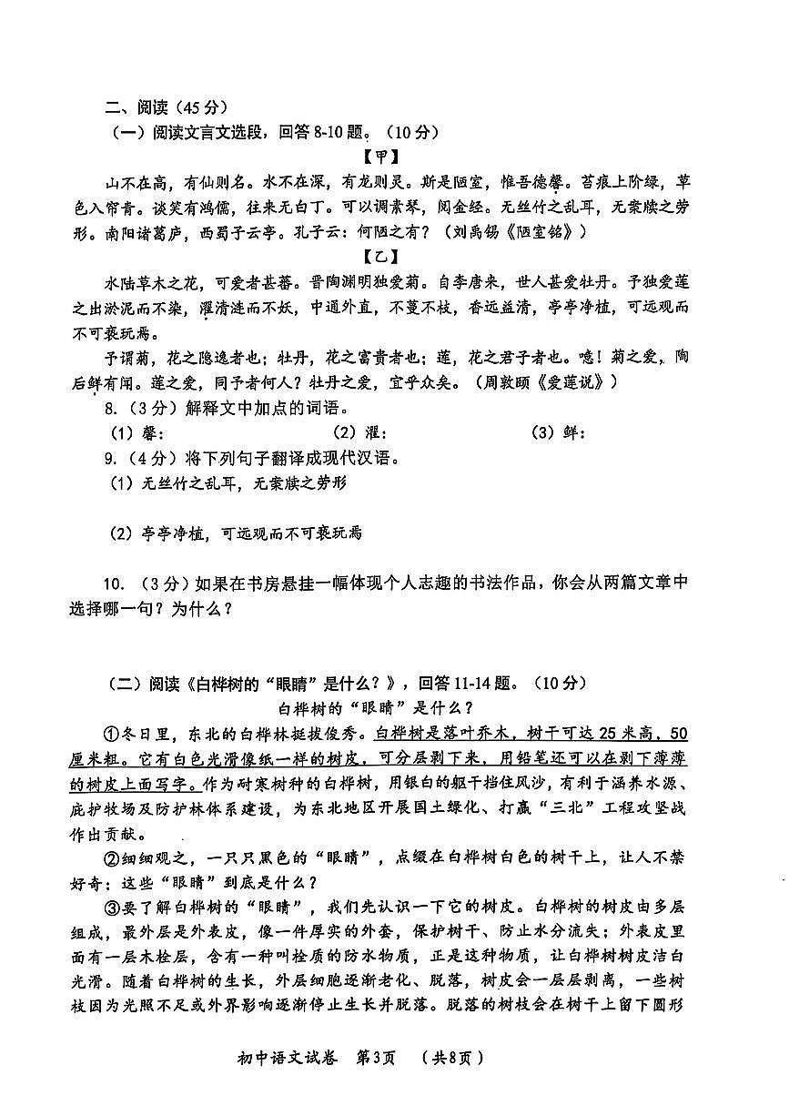 2025年哈尔滨市香坊区九年级语文二模试卷第3页