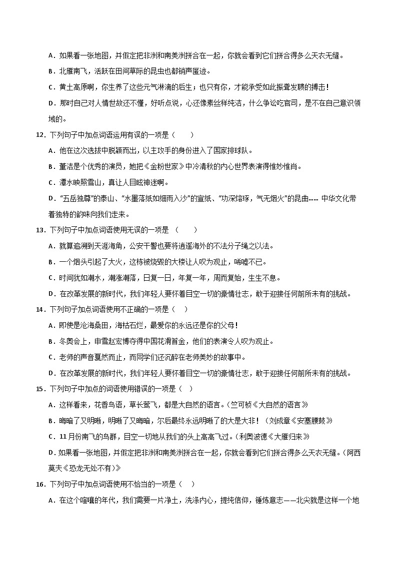 八年级语文下册期末复习专练 专题03 词语运用（原卷版）2024-2025学年（统编版）第3页