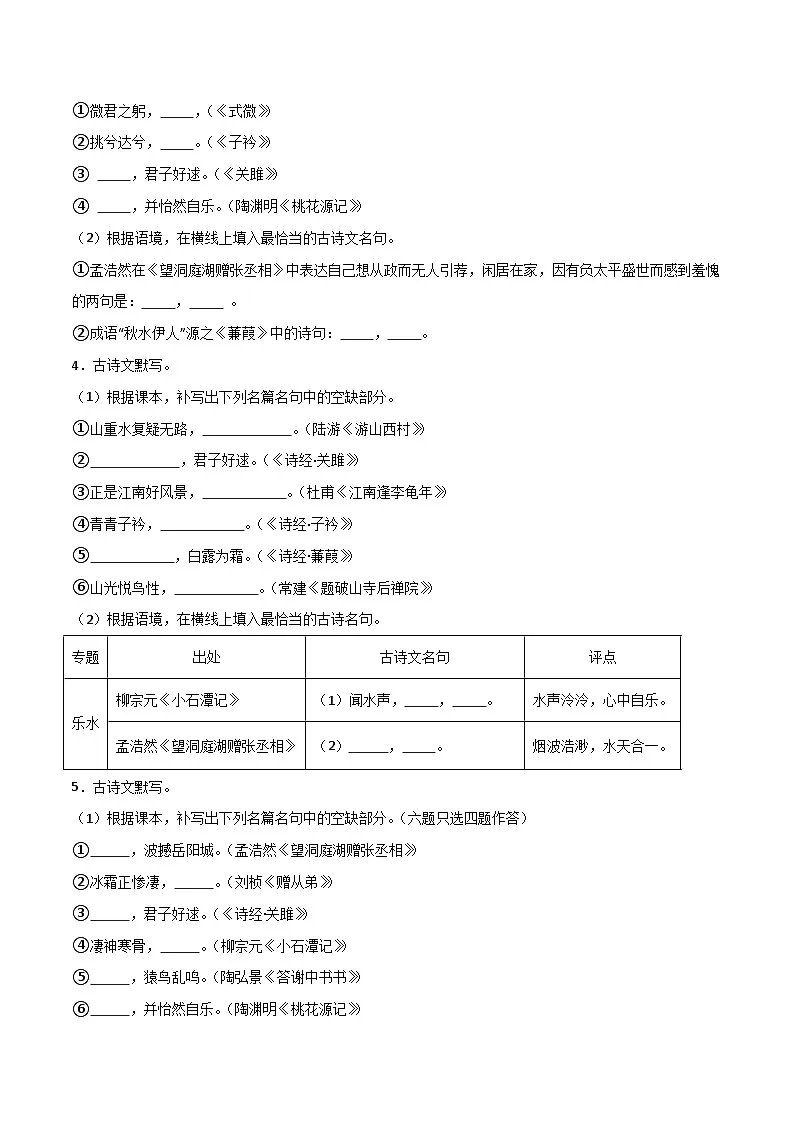 八年级语文下册期末复习专练 专题06 名句名篇默写（原卷版）2024-2025学年（统编版）第2页