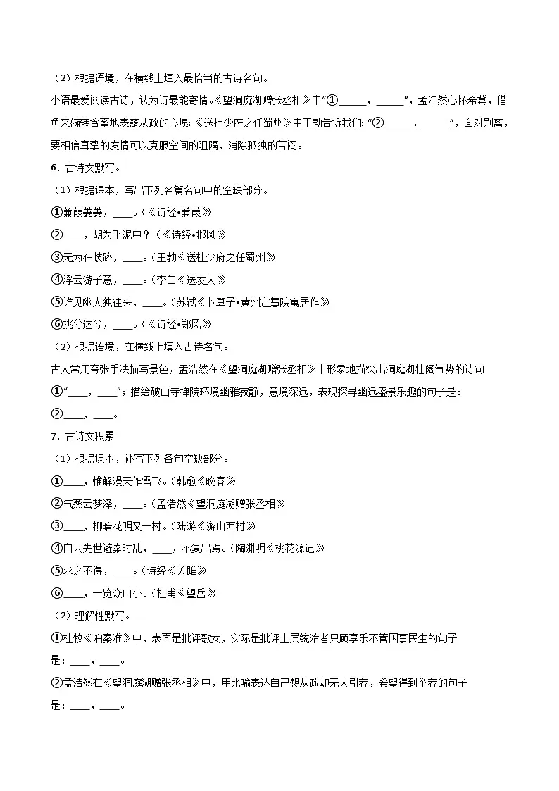 八年级语文下册期末复习专练 专题06 名句名篇默写（原卷版）2024-2025学年（统编版）第3页