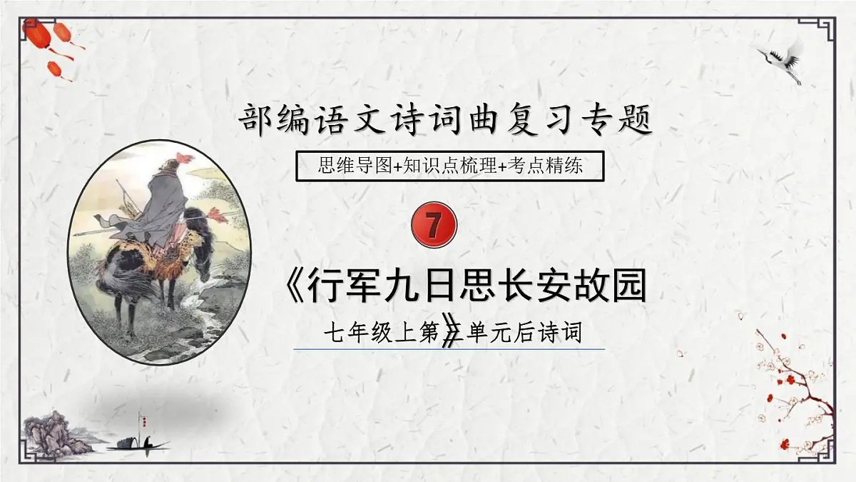2025年中考语文诗词复习课件-07《行军九日思长安故园》-知识点梳理 思维导图 诗句赏析 巩固练习 对比阅读第1页