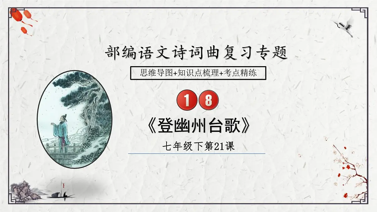 2025年中考语文诗词复习课件-18《登幽州台歌》-知识点梳理 思维导图 诗句赏析 巩固练习 对比阅读第1页