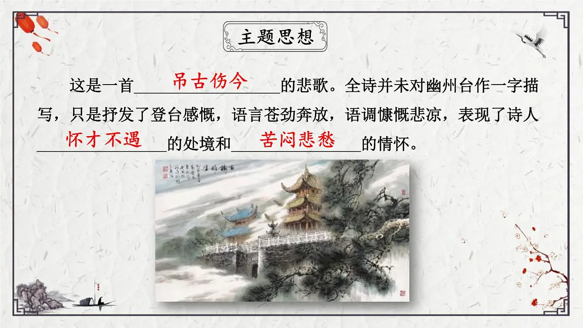 2025年中考语文诗词复习课件-18《登幽州台歌》-知识点梳理 思维导图 诗句赏析 巩固练习 对比阅读第7页