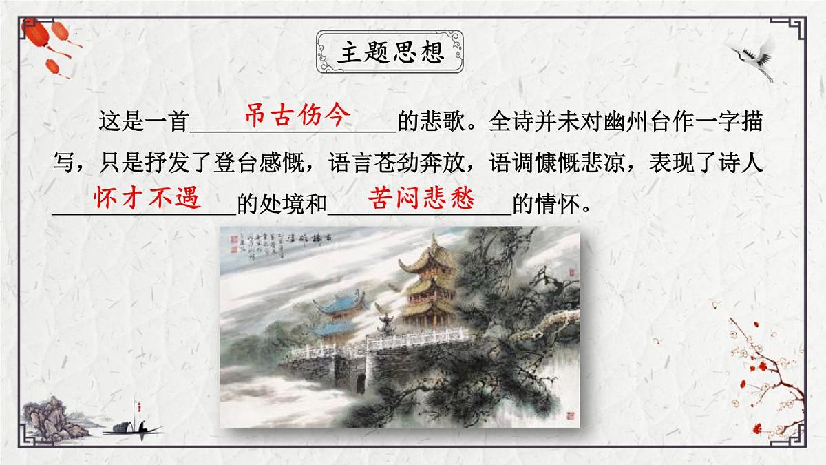2025年中考语文诗词复习课件-18《登幽州台歌》-知识点梳理 思维导图 诗句赏析 巩固练习 对比阅读第7页