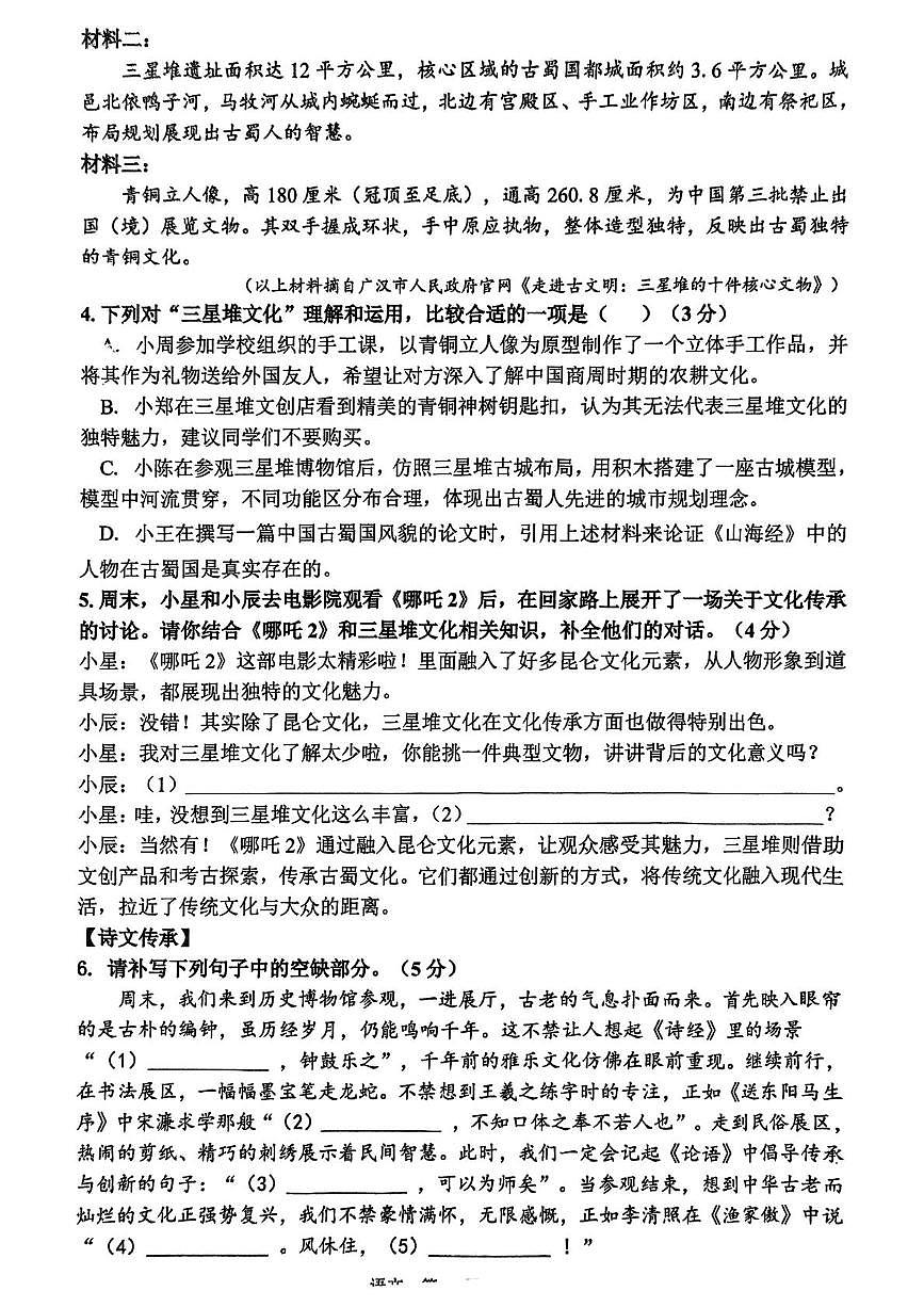 2025年湖南省十三市州初中学业水平考试阶段性检测试题语文试卷（中考模拟）第2页